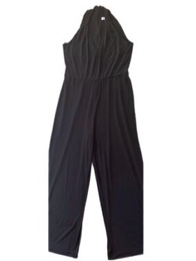 Calvin Klein Black Vneck halter Wide-Leg Jumpsuit